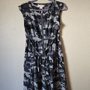 Michael Kors Black and Gray Camouflage Midi Dress
